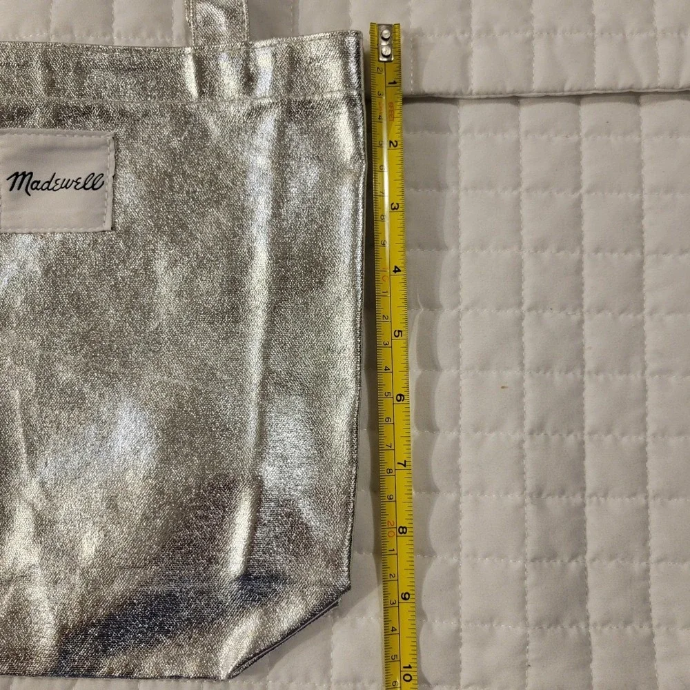 Madewell 10 x 10 Metallic Silver Foil Shimmer Canvas Mini Tote Bag Handbag Indie